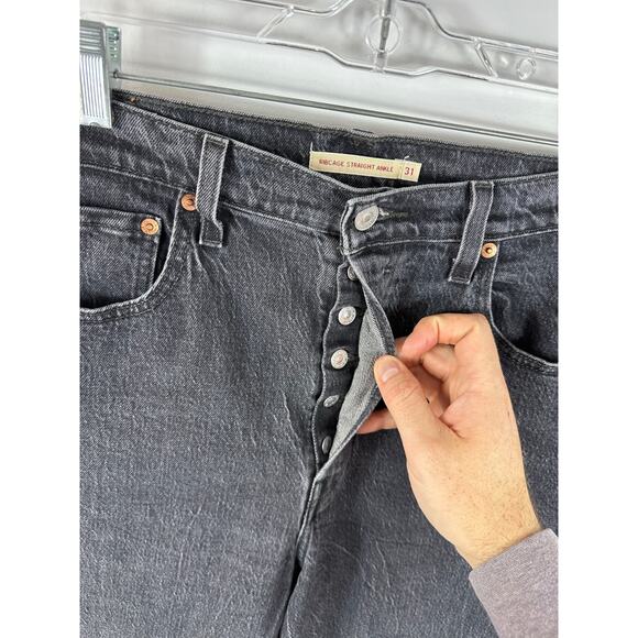 Levi's Premium Ribcage Straight Ankle Jeans Black Size 31 Button Fly - Picture 13 of 15
